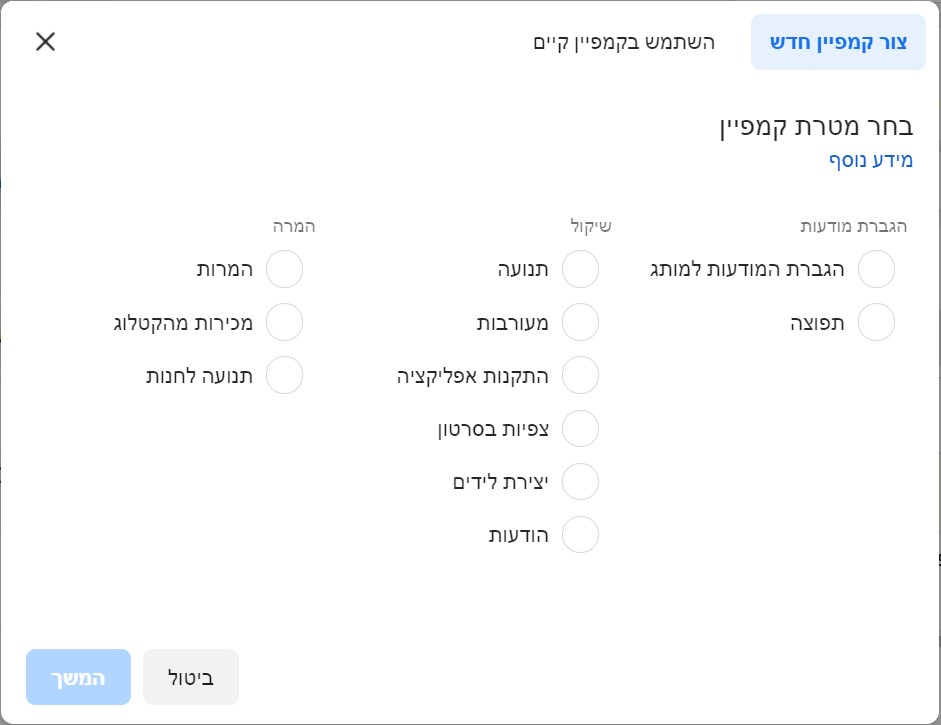 מטרת קמפיין פייסבוק